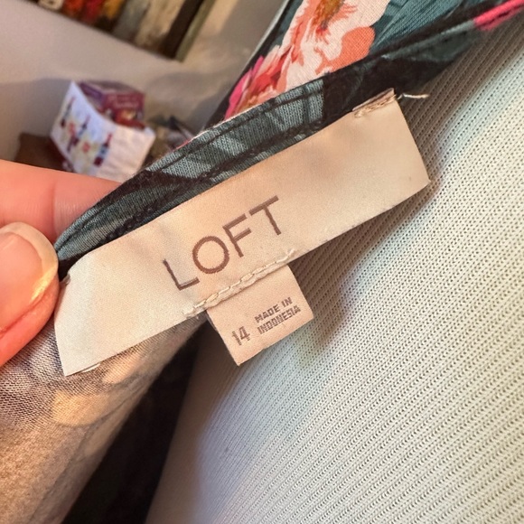 LOFT Open Back Black Floral Long-Sleeve Mini Dress Pink & Teal Accents size 14 - Picture 10 of 16